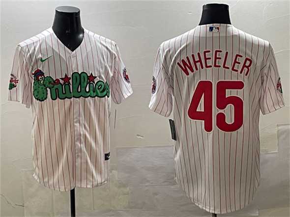 Mens Philadelphia Phillies #45 Zack Wheeler White Phanatic Cool Base Stitched Jersey